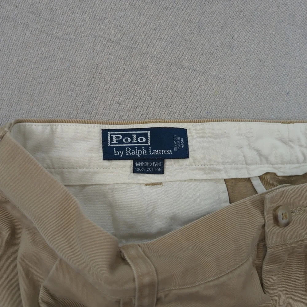 Vtg Polo Ralph Lauren Pants Men 36x30 Khaki Hammond Pleated Cuffed Preppy Office